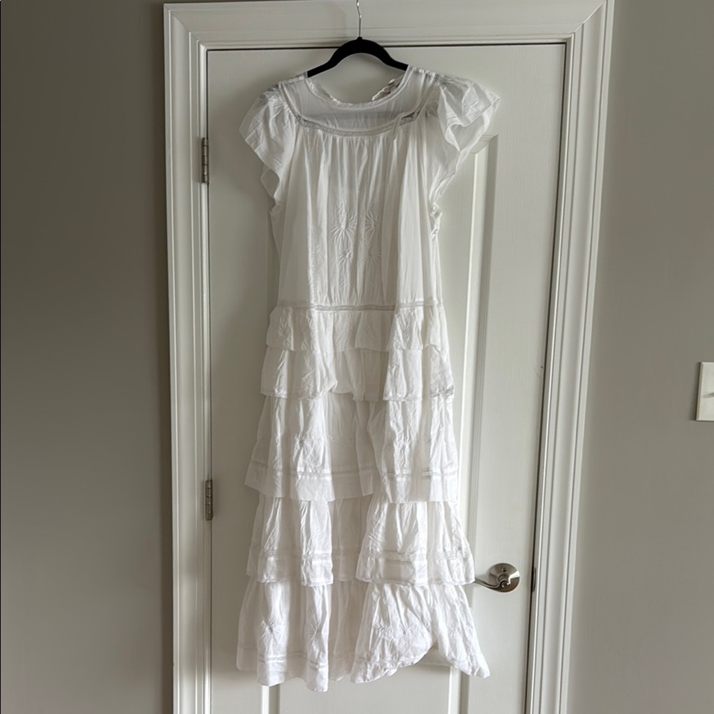 Banana Republic White Tiered Ruffle Dress